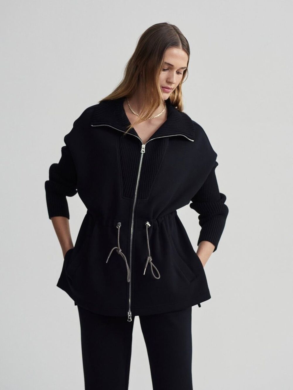 New Varley Double Soft Palen Longline Zip-Through Sweat Size XS Black